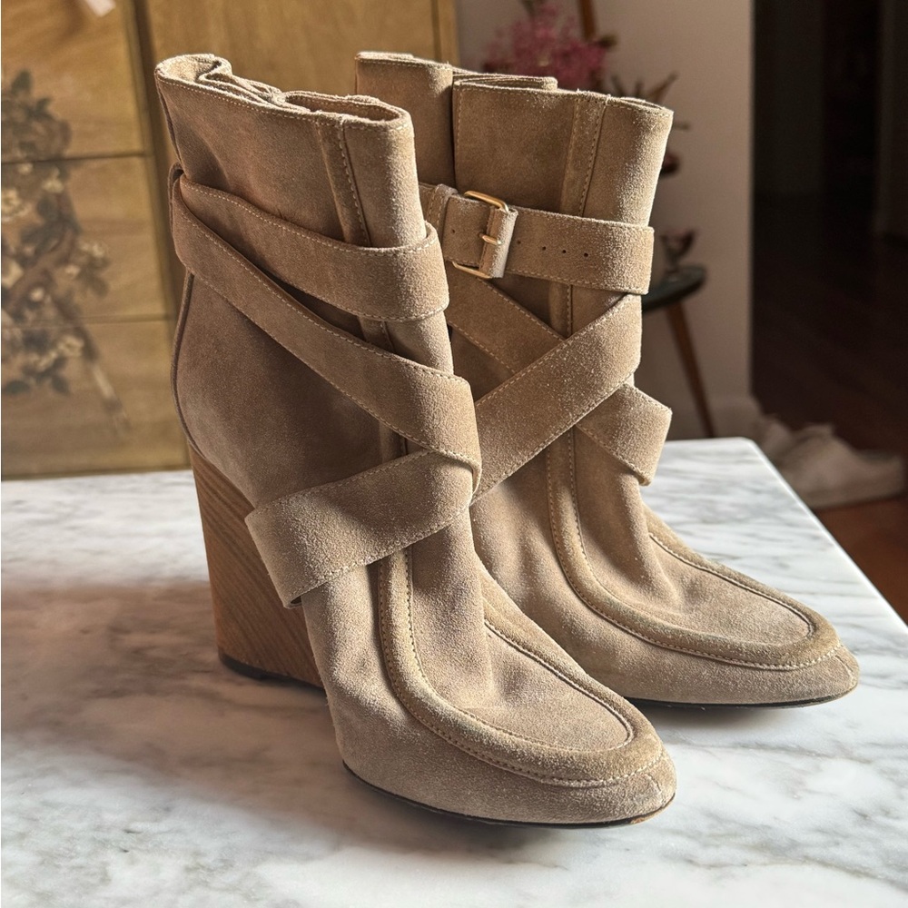 Balenciaga Suede Wedge Beige Heels Women’s - Picture 1 of 4